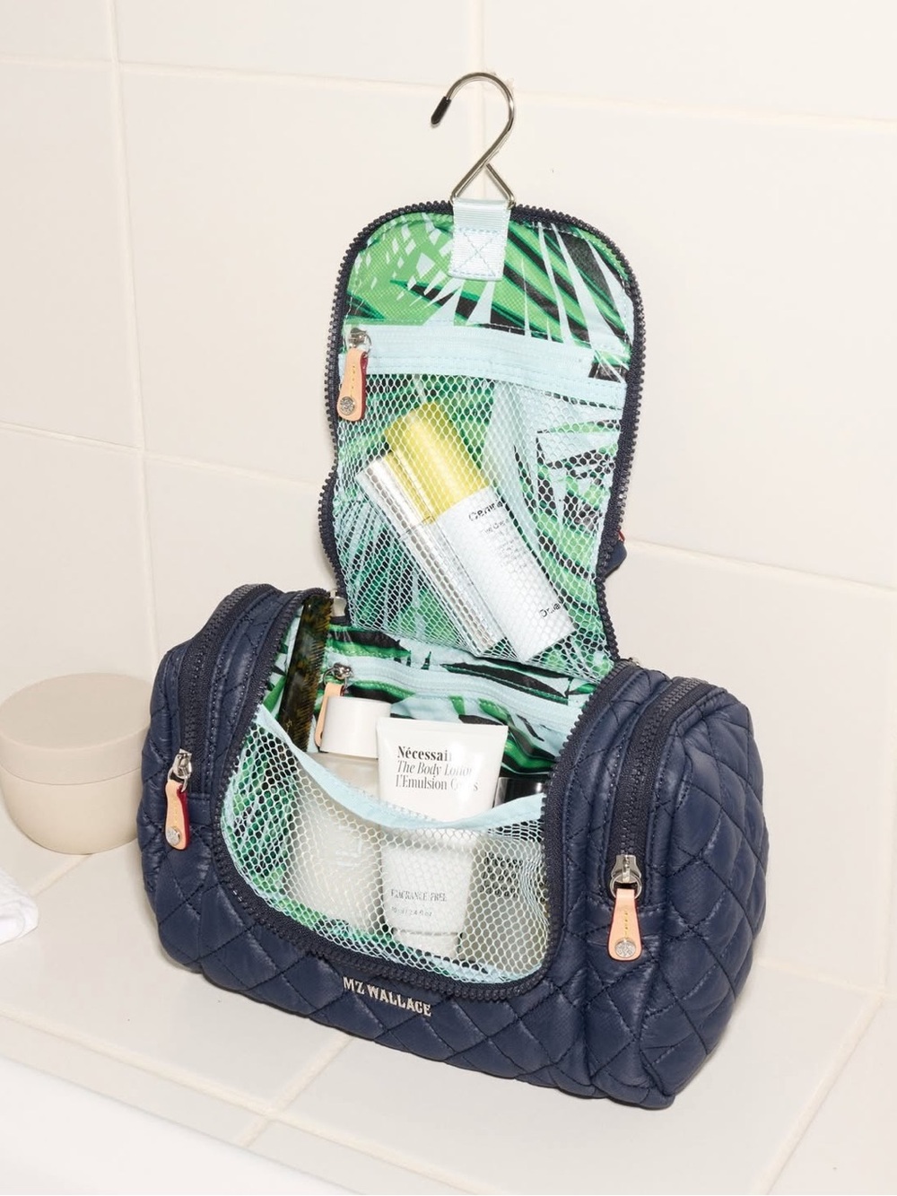 MZ Wallace Dawn With Tropical Palm Hanging Travel Cosmetic Bag